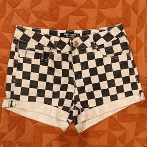 Almost famous black and white checkered jean shorts